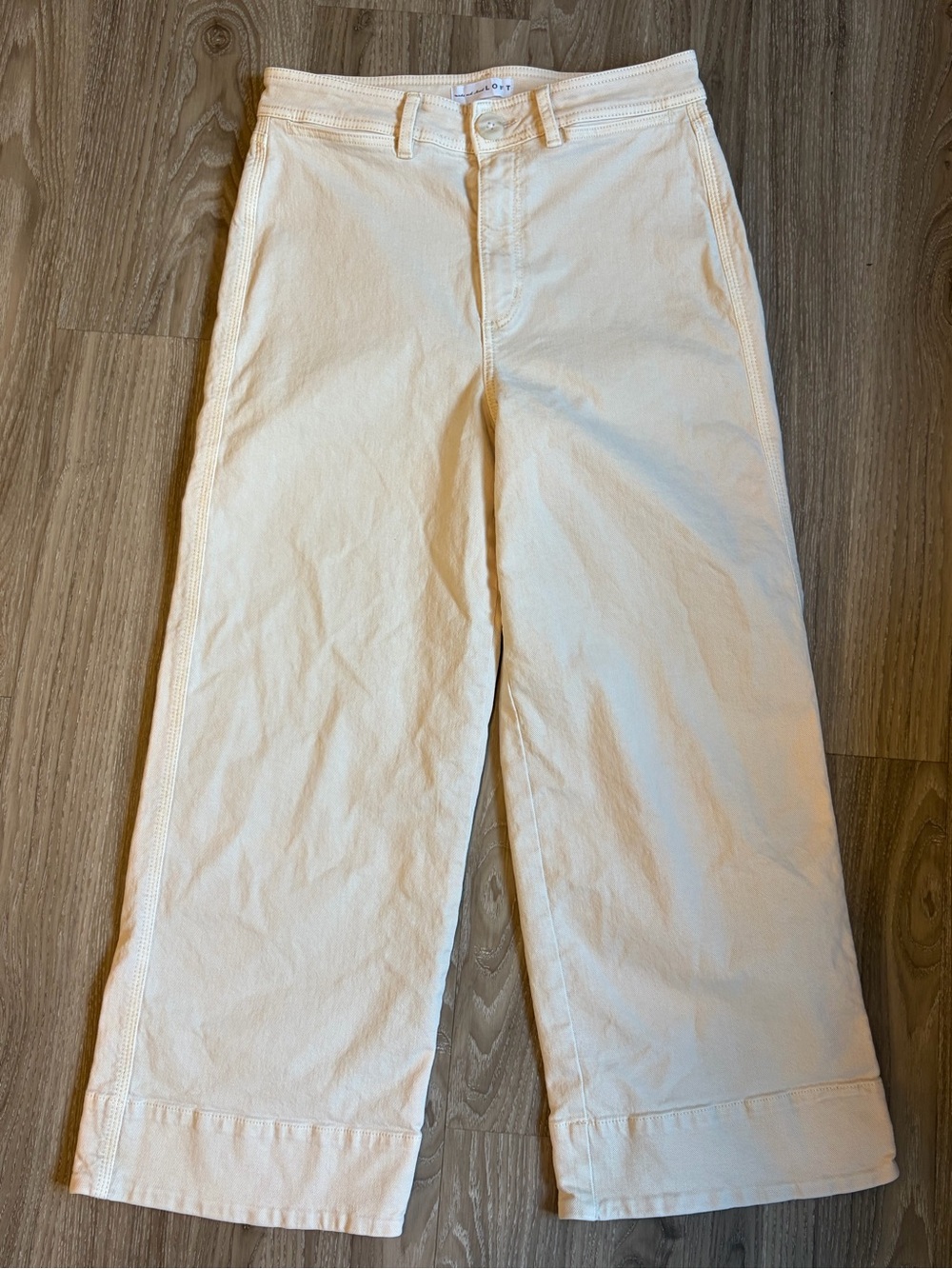LOFT High Waist Wide Leg Jeans Size 4 W27 Cream Butter Ankle Length
